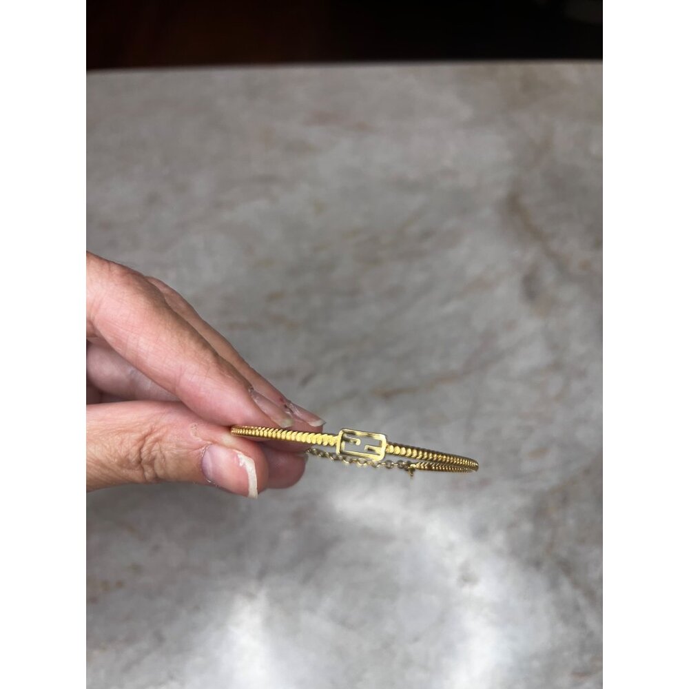 Fendi Gold-Tone Chain Bracelet With FF Logo Charm & Lobster Clasp